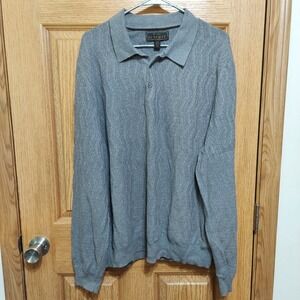 Jos A Bank Sweater Mens 2XL Gray Silk Blend Lightweight Collared Polo Pullover